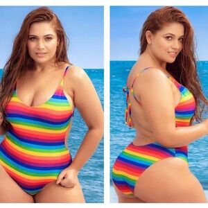 NWT Mapale One Piece Rainbow Striped Swimsuit 6623X